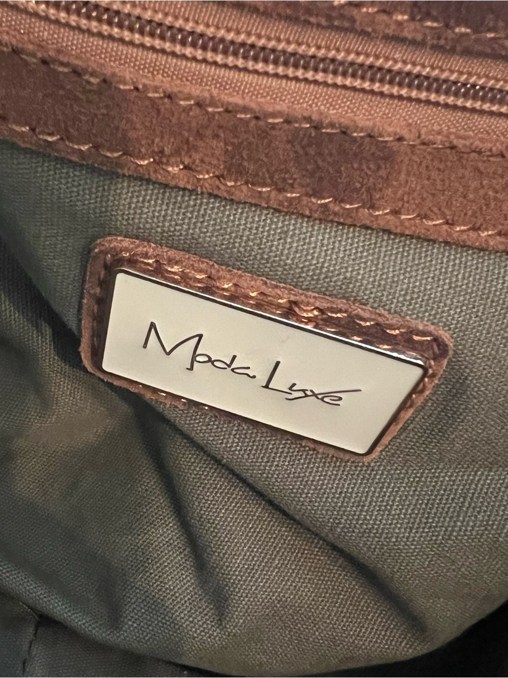 Moda Luxe Brown Floral Leather Tote with Olive Insert - Picture 5 of 5